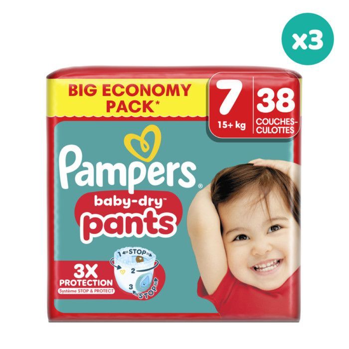 3x38 Baby Dry Pants Diapers - Size 7 - Pampers