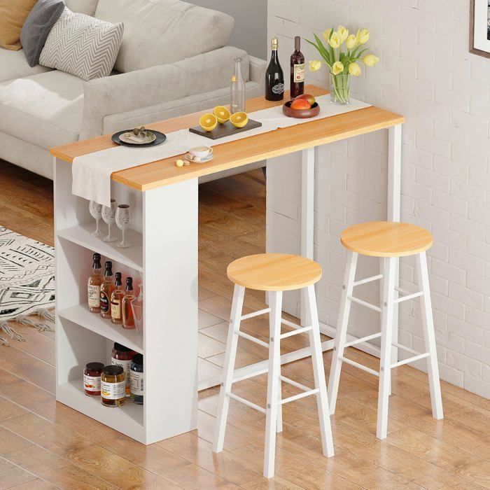 SogesHome Table à manger avec 2 chaise、 3 compartiments de rangement pour couloir,  salon, console 91 x 49,5 x 91 cm,Blanc