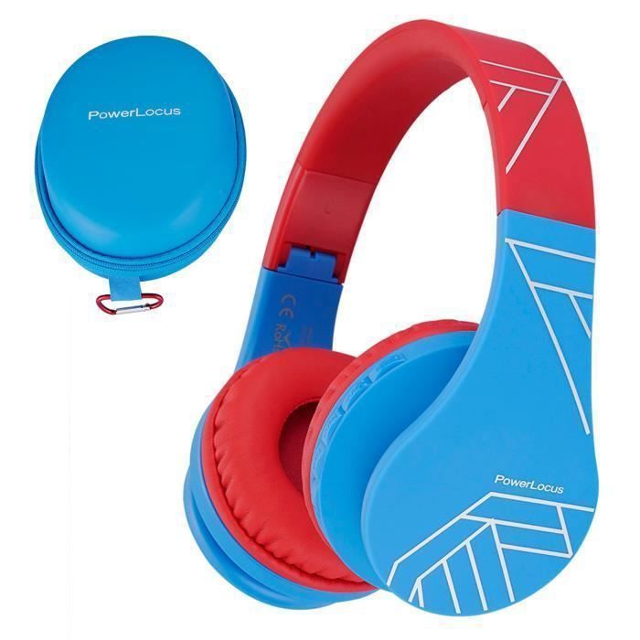 Bluetooth Headphones - POWERLOCUS - Children's - Blue-Red - Foldable - On-ear