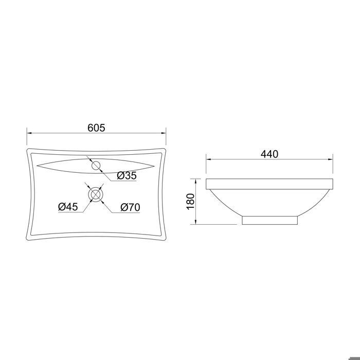 Vasque de salle de bains - Mai & Mai - Lave main évier rectangulaire en céramique blanc - Sans trop-plein