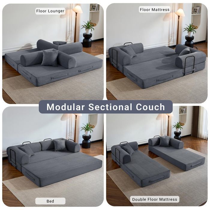 Canapé-lit 200cm de large, garnissage en mousse haute densité, convertible en canapé-lit 3 places ,avec accoudoirs Gris