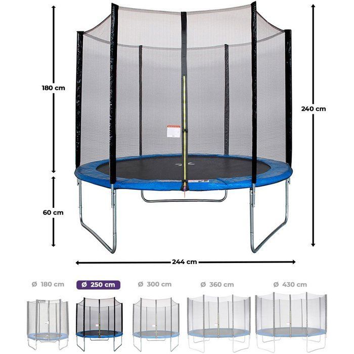 Trampolino KANGUI - BLU Ø 244-250 cm – Per bambini – Rete di sicurezza – Certificato CE e NF EN 71-14
