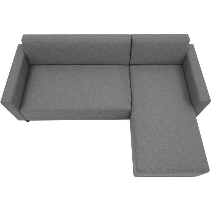 Sofá esquinero fijo BOB de 4 plazas - Tela antracita - Reversible - Ancho 197 x Profundidad 117 x Alto 65 cm