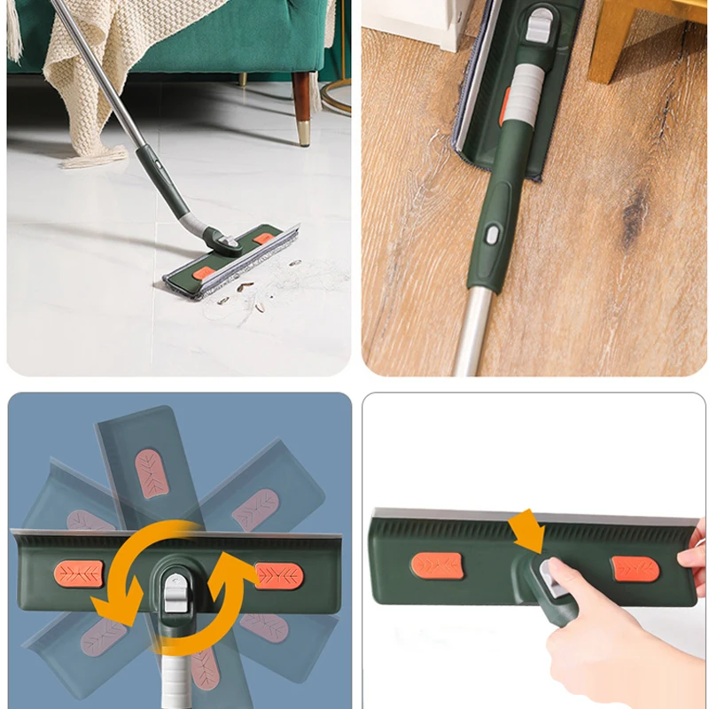 Balai de nettoyage de vitres 4 en 1 avec raclette en silicone et raclette rotative extensible - Outils de nettoyage de vitres pour la maison