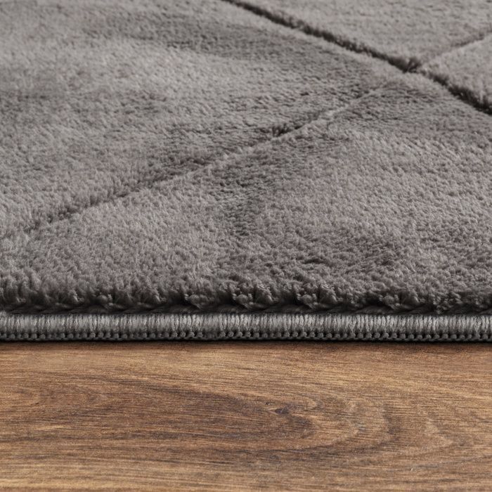 Alfombra Paco Home para salón/dormitorio, estilo adulto, pelo corto, estampado de rombos escandinavos, 3D liso, suave, antracita/gris oscuro, 120 x 160 cm
