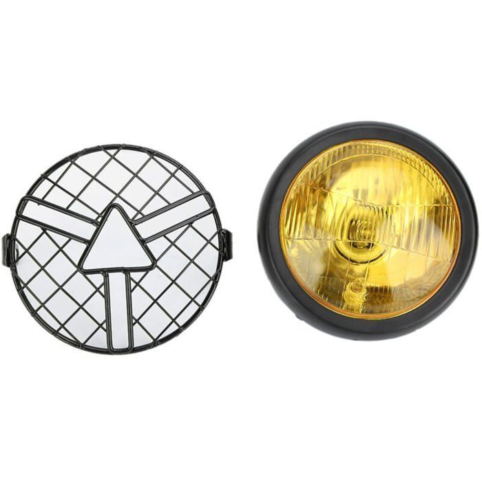 Faro universale per moto - XVX - 5,75 pollici - 35W - Griglia retrò - Installazione semplice - Ferro e ABS