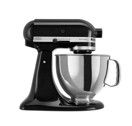 Mixer stand Artisan Onyx Black cu 10 viteze, 5 litri, cu tel plat, tel cu 6 fire și cârlig pentru aluat