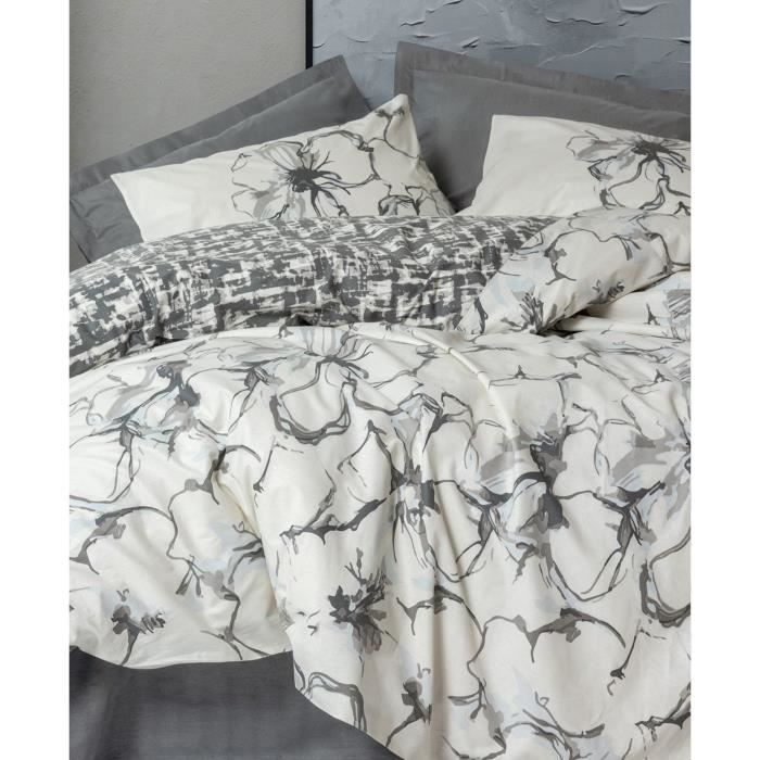 Parure de lit - 1 housse de couette 220 x 240 cm + 2 taies d'oreiller 60 x 60 cm - 100% coton renforcé - Anthracite