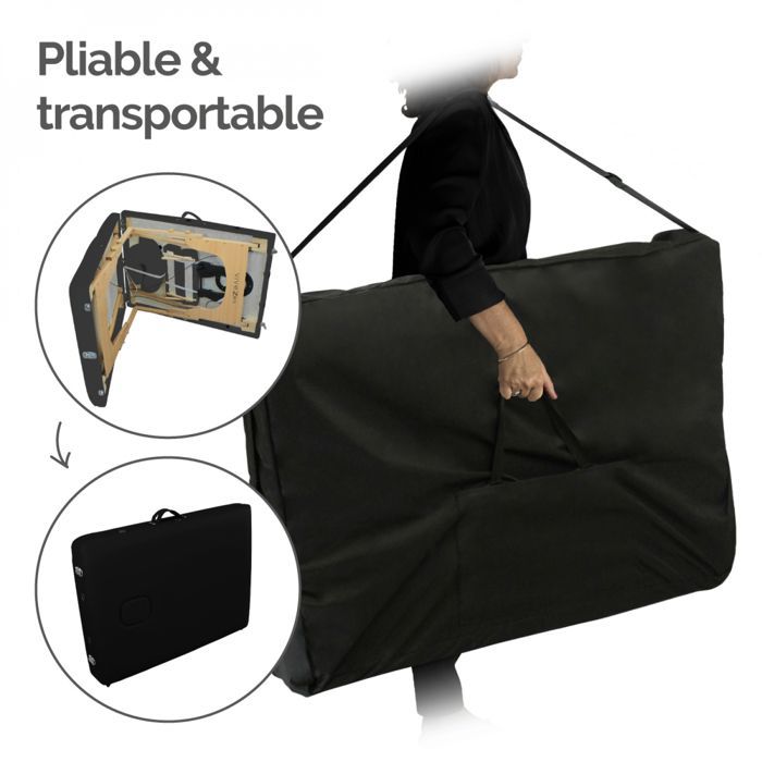 Folding 2-section wooden massage table with Reiki panel + Accessories and carrying case - Black - Vivezen