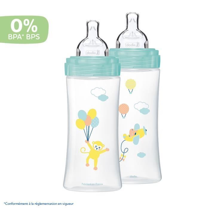 Dodie Sensation+ Anti-Kolik Babyflasche; Durchfluss 3; ab 6 Monaten, 2er-Packung à 330 ml