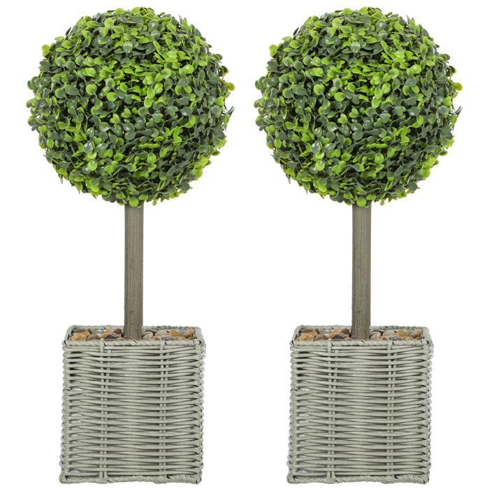 Juego de 2 plantas artificiales - HOMCOM - maceta de plástico trenzado y guijarros - 50 cm de alto - verde