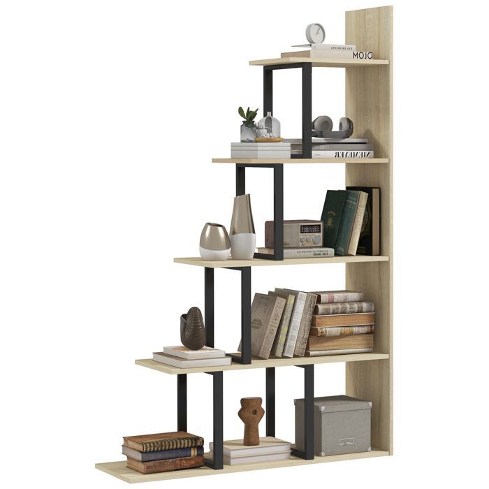 Bookshelf - HOMCOM - Industrial Style Staircase Room Divider with 5 Shelves - Wood - 102x30x160cm - Oak