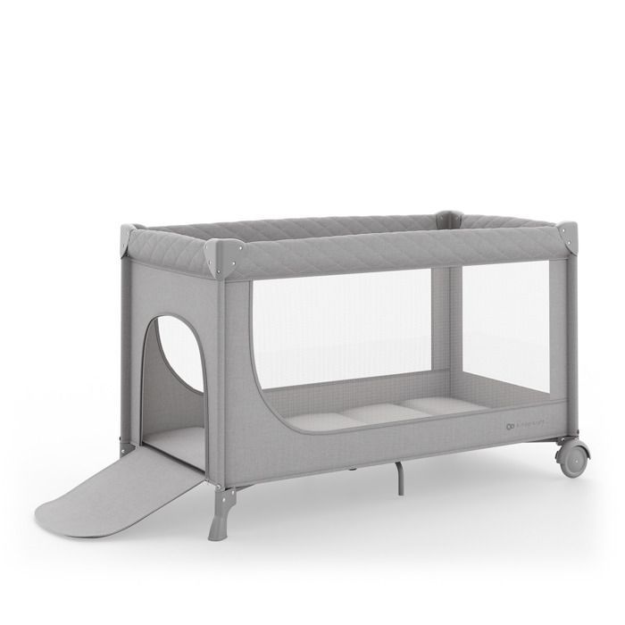 Kinderkraft LEODY UP resesäng, hopfällbar lekhage med madrass, 114x60 cm, stabil, grå