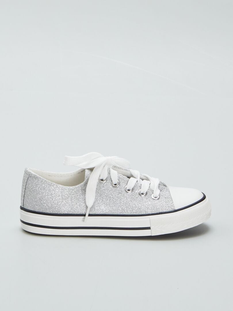 Lage canvas sneakers met pailletten - GRIJS