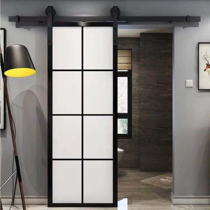 Kit de puerta corredera UNI con riel colgante de 1,8 m (6 pies) - Negro