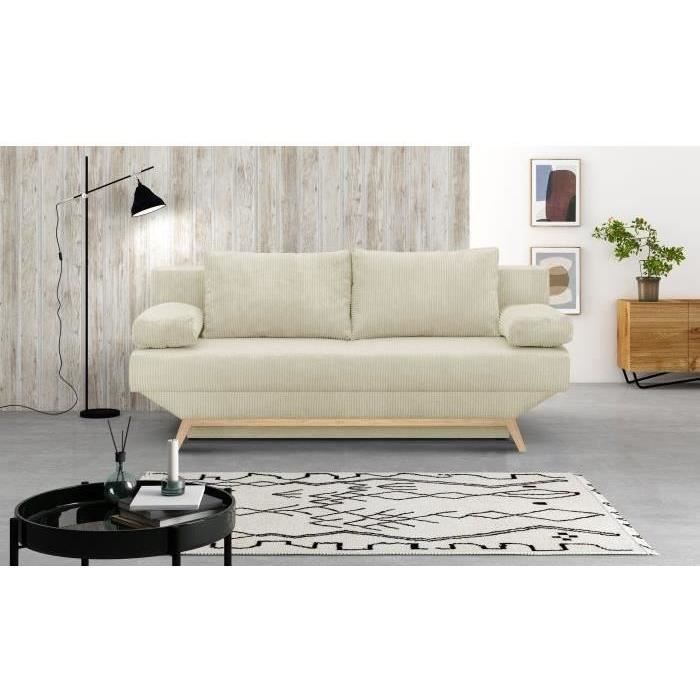 3-sits böjbar soffa - Förvaringsfack - Beige manchestertyg - B 190 x H 92 x D 84 cm - TEIJO