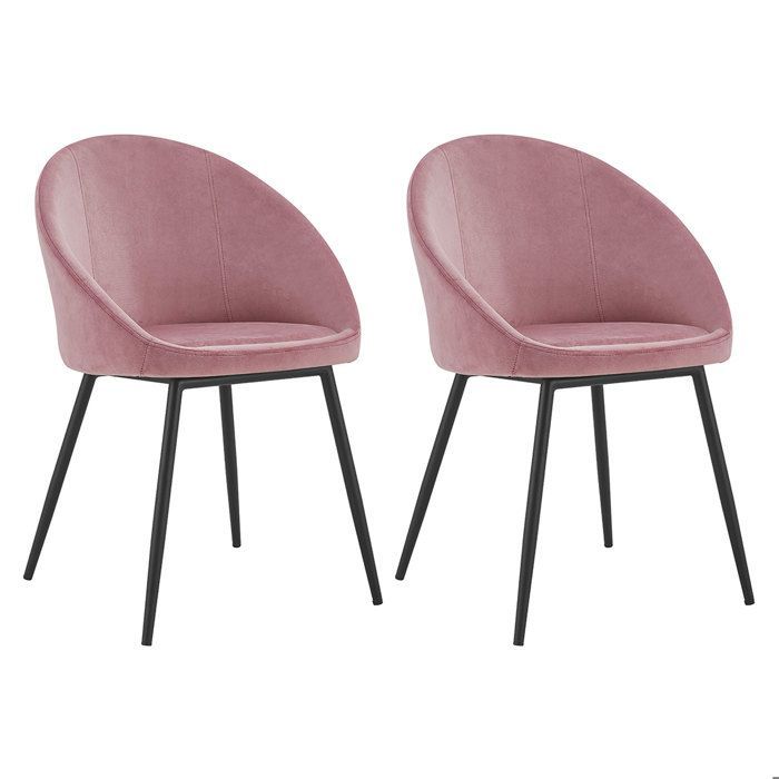 Juego de 2 sillas vintage DIANE en terciopelo rosa.