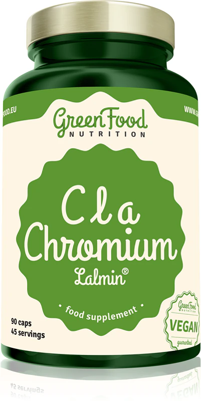 Cápsulas do suplemento alimentar GreenFood Nutrition CLA + Chromium Lalmin® para atletas.