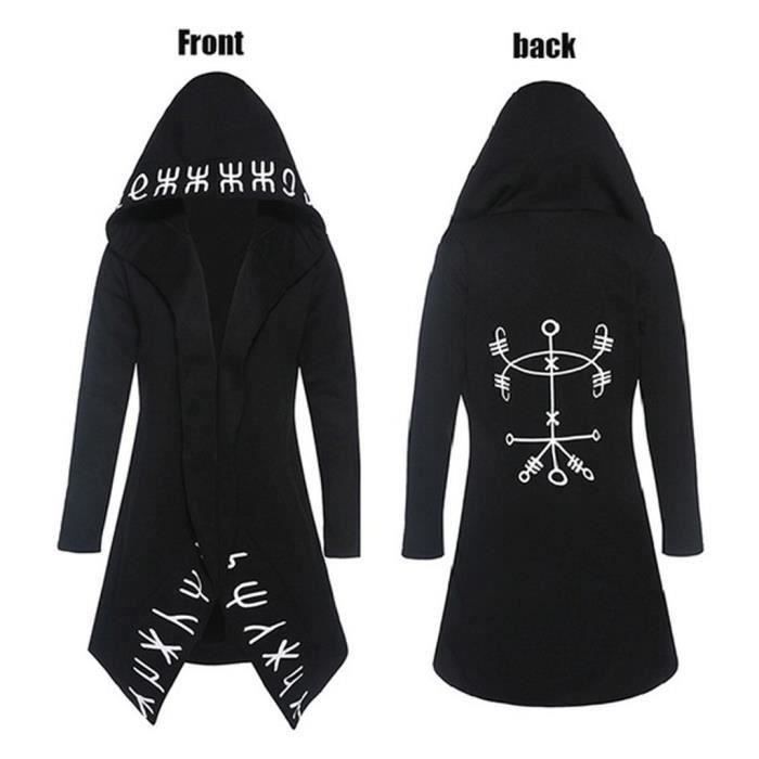 Sudadera para mujer - FUNMOON - Estampado retro punk - Manga larga - Cuello con capucha - Negra