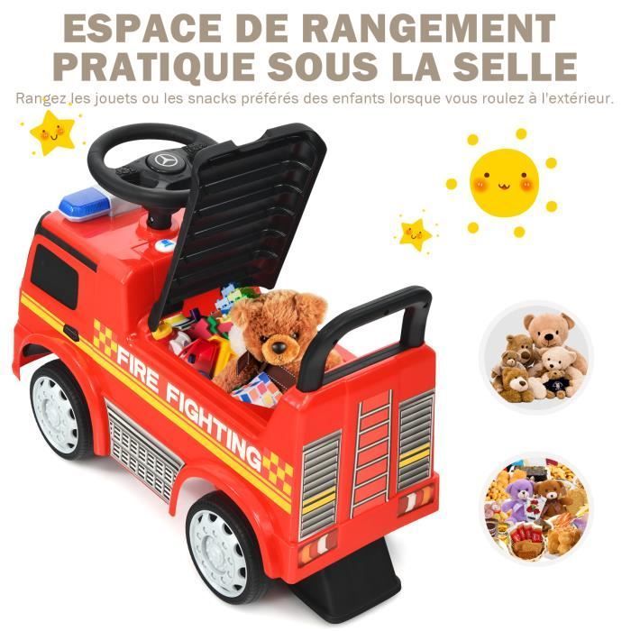 COSTWAY Porteur pour Enfants 12-36 Mois Voiture de Pompiers avec Espace de Rangement-Sonore et Lumineux - Rouge