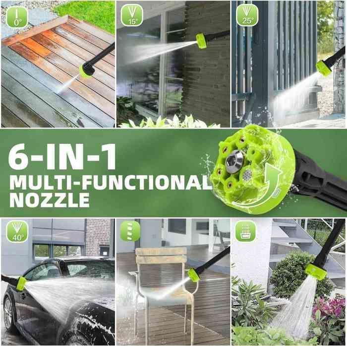Hidrolimpiadora inalámbrica JOULLI de 120 bares con boquilla 6 en 1, alimentada por batería de 1500 mAh*2