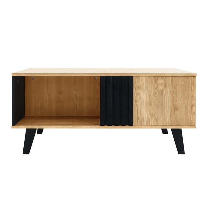 ELVMI Table Basse Fonctionnelle avec Tiroir Latéral, Rangement Intégré, Structure Solide - Naturel, 100x60x45 cm