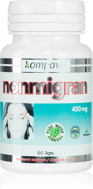 Kompava NonMigran Nahrungsergänzungsmittel-Kapseln gegen Kopfschmerzen während Migräneattacken und Spannungskopfschmerzen