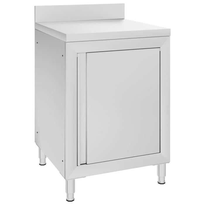 Mesa de trabalho comercial vidaXL com armário, 60x60x96 cm, aço inoxidável