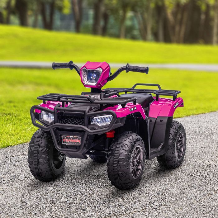 Quad eléctrico infantil - HOMCOM - 12V - doble motor, velocidad 2-4 km/h, faros y música - PP y acero - 88x45x50cm - rosa