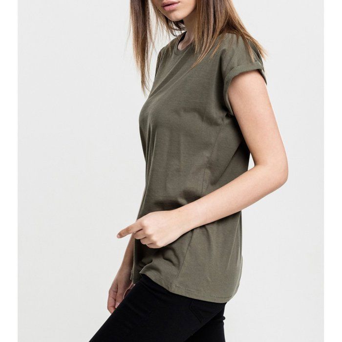 T-shirt da donna - Urban Classics - Spalle allungate - Verde - Maniche lunghe - Girocollo
