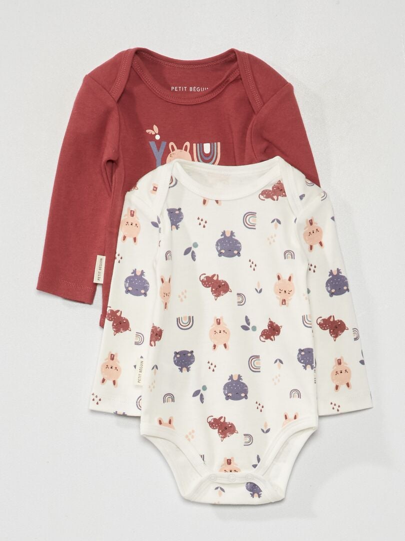 Conjunto de 2 bodys de manga larga - rosa/blanco