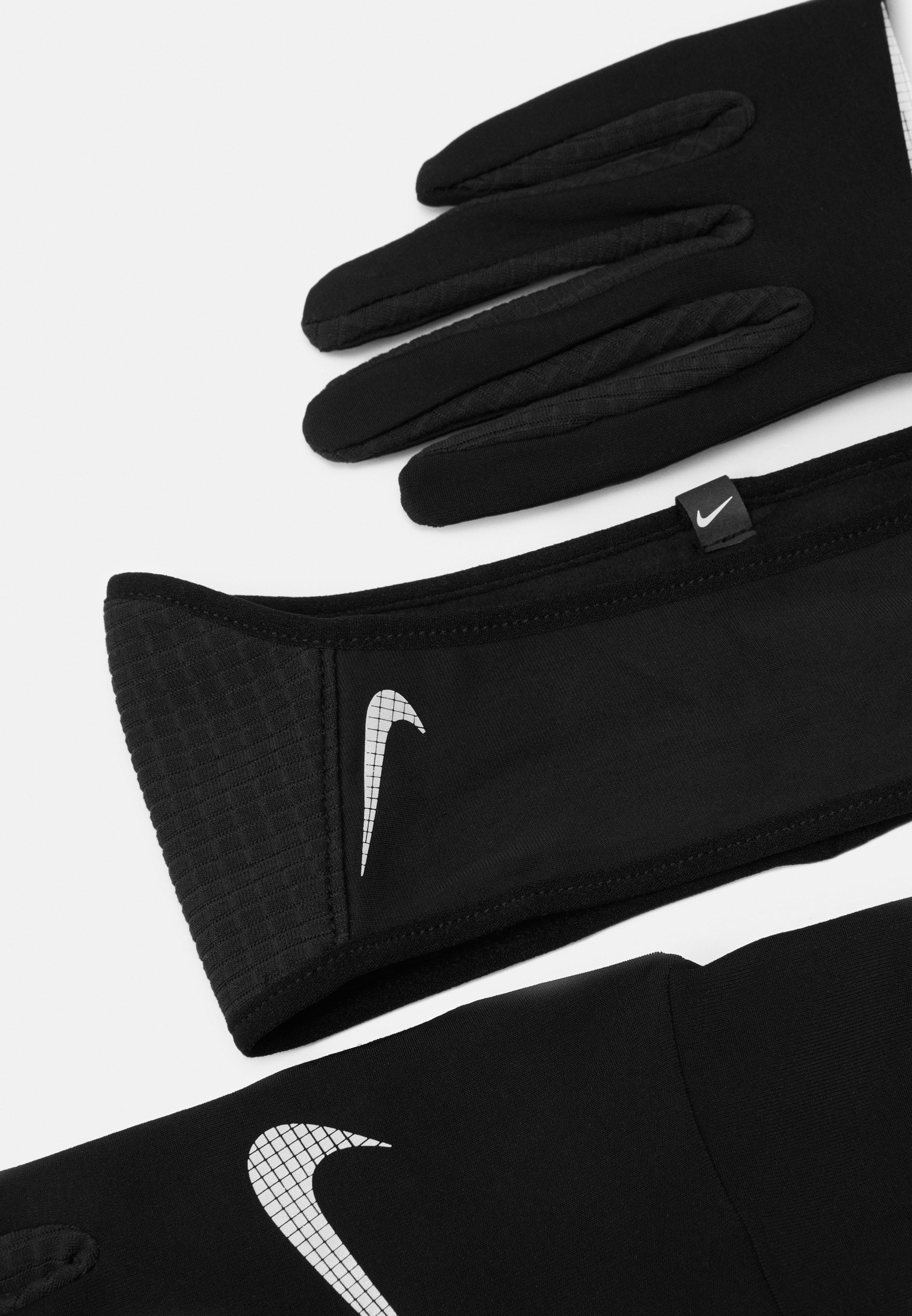 Dámská běžecká čelenka a rukavice Nike Performance Essential Running Headband and Glove Set - Chrániče uší - černá/stříbrná