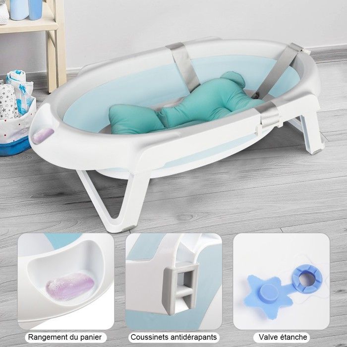 Vaschetta da bagno pieghevole per neonati con supporto - XUANYU - Portatile - Antiscivolo - Per neonati fino a 3 mesi - Verde