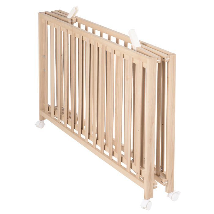 Cuna plegable para bebé - 60 x 120 cm - ROBA - PLEGABLE - Ruedas - Madera natural