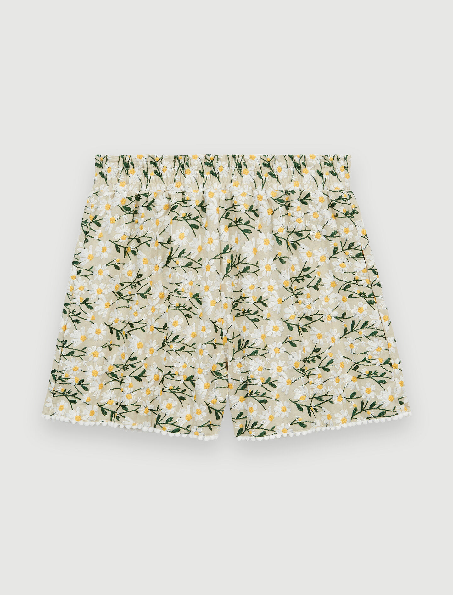 Pantaloni scurți cu flori brodate - Alb-gălbui