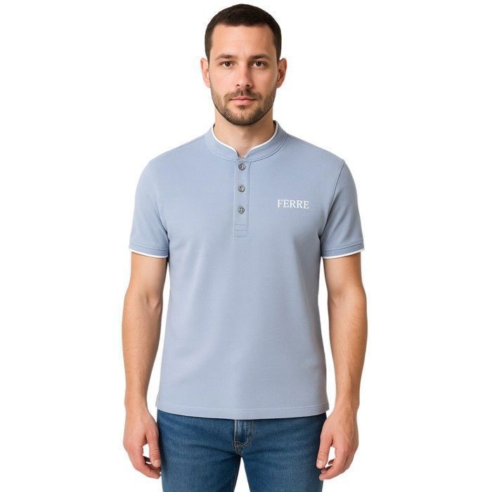 Polo Ferre Giorgio de manga corta, cuello mandarín, color azul cielo, para hombre.