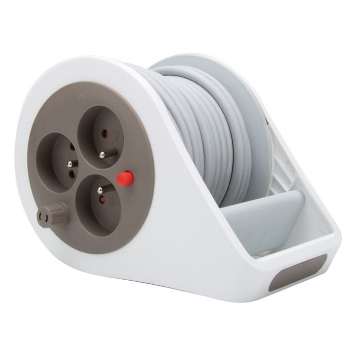 Mini carrete de cable de diseño con 3 tomas 2P+E - 7 m color topo - Zenitech