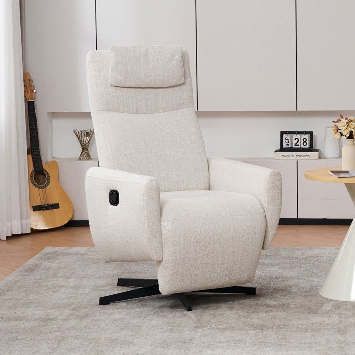 Comfortable reclining armchair with footrest - Modern beige living room sofa - Swivel chaise lounge for breastfeeding and TV