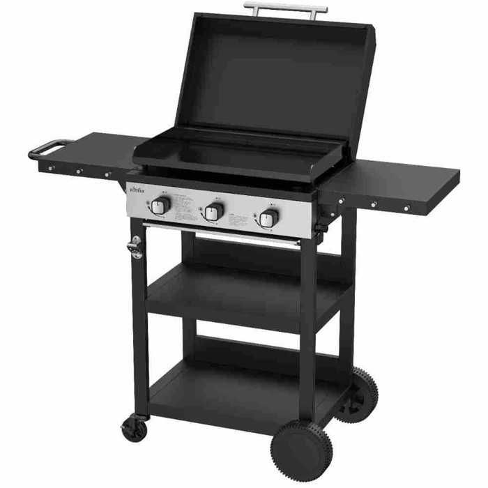 BIGHORN Plancha gaz de 3 brûleurs avec chariot et couvercle;7.2kw