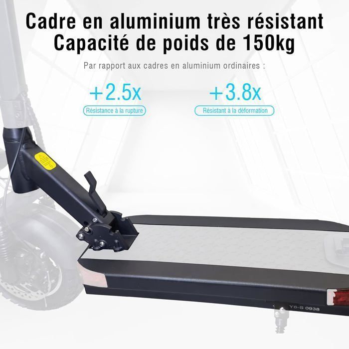 JOYOR Y6-S - Trottinette électrique - Moteur 500 W - Batterie 48 V 18 Ah - Max 45km/h - Autonomie 60 km - Freins à disque - Noir