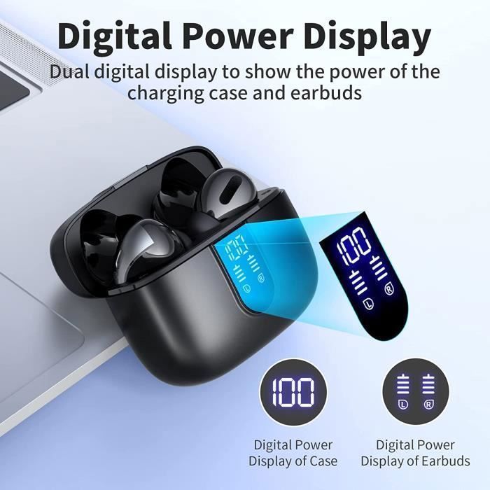 Écouteurs Bluetooth 40H d’Autonomie 3D HiFi Stéréo Contrôle Tactile IPX7 étanches Oreillette sans Fil avec USB-C Charge