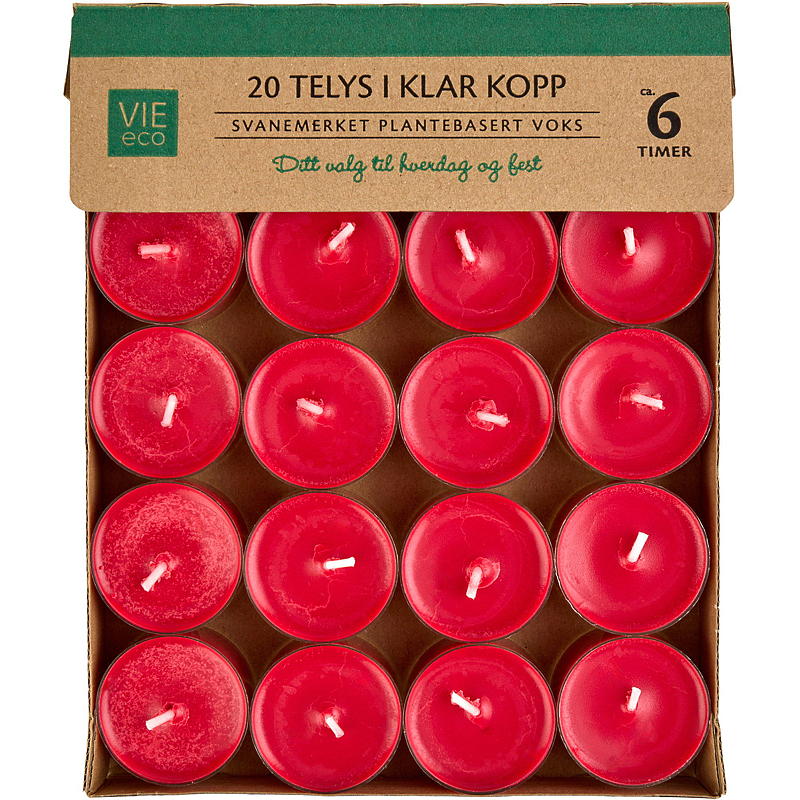 Vie Eco fyrfadslys 20-pak 6 timer rød Vie Eco