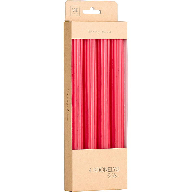 Vie Selected Crown ljus 4-pack 24 cm räfflad petroleumröd