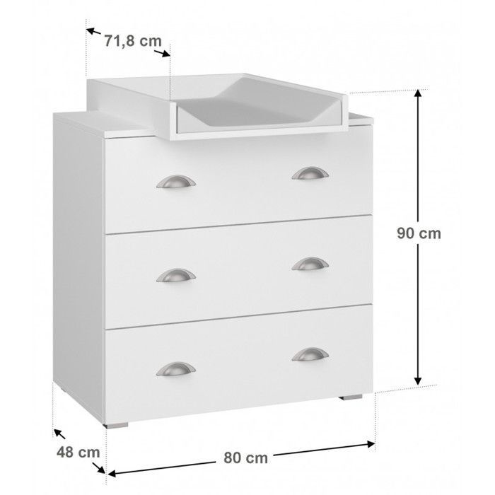 Commode avec plateau à langer en bois - Blanc - L 80 x P 48/72 x H 90 cm