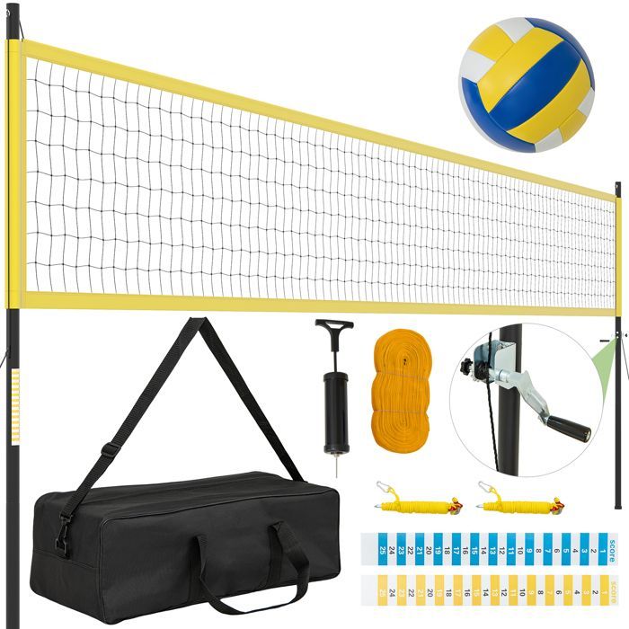 Conjunto de red de voleibol para exteriores COSTWAY, marcadores, bomba y línea de delimitación para jardín y playa, amarillo