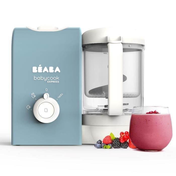 BEABA, Babycook Express, robot da cucina per neonati, frullatore-cuocitore 4 in 1, blu baltico