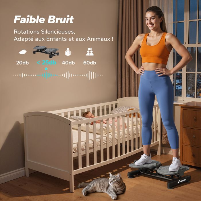 Plaque de torsion MERACH, Twist Board de rotation 90°, avec 2 cordes élastiques 2×10kg, sculpte taille et abdos, charge 136kg, noir