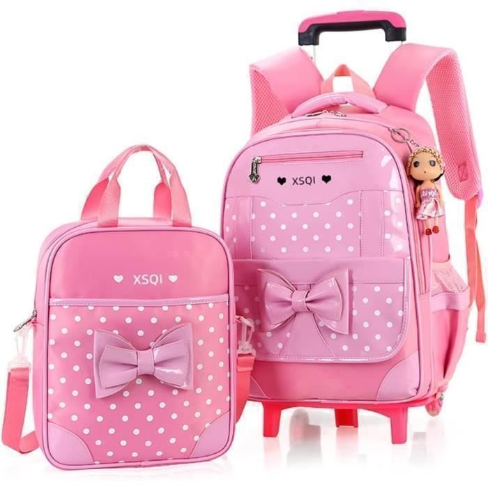 Mochila con ruedas - Modelo con bolso - Rosa - 2 ruedas - Rosa para niña PZCC