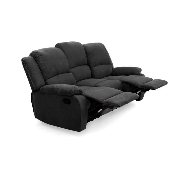 LEO 3-Sitzer-Mikrofaser-Relaxsofa – Schwarz – B 193 x T 93 x H 96 cm – LOUNGITUDE