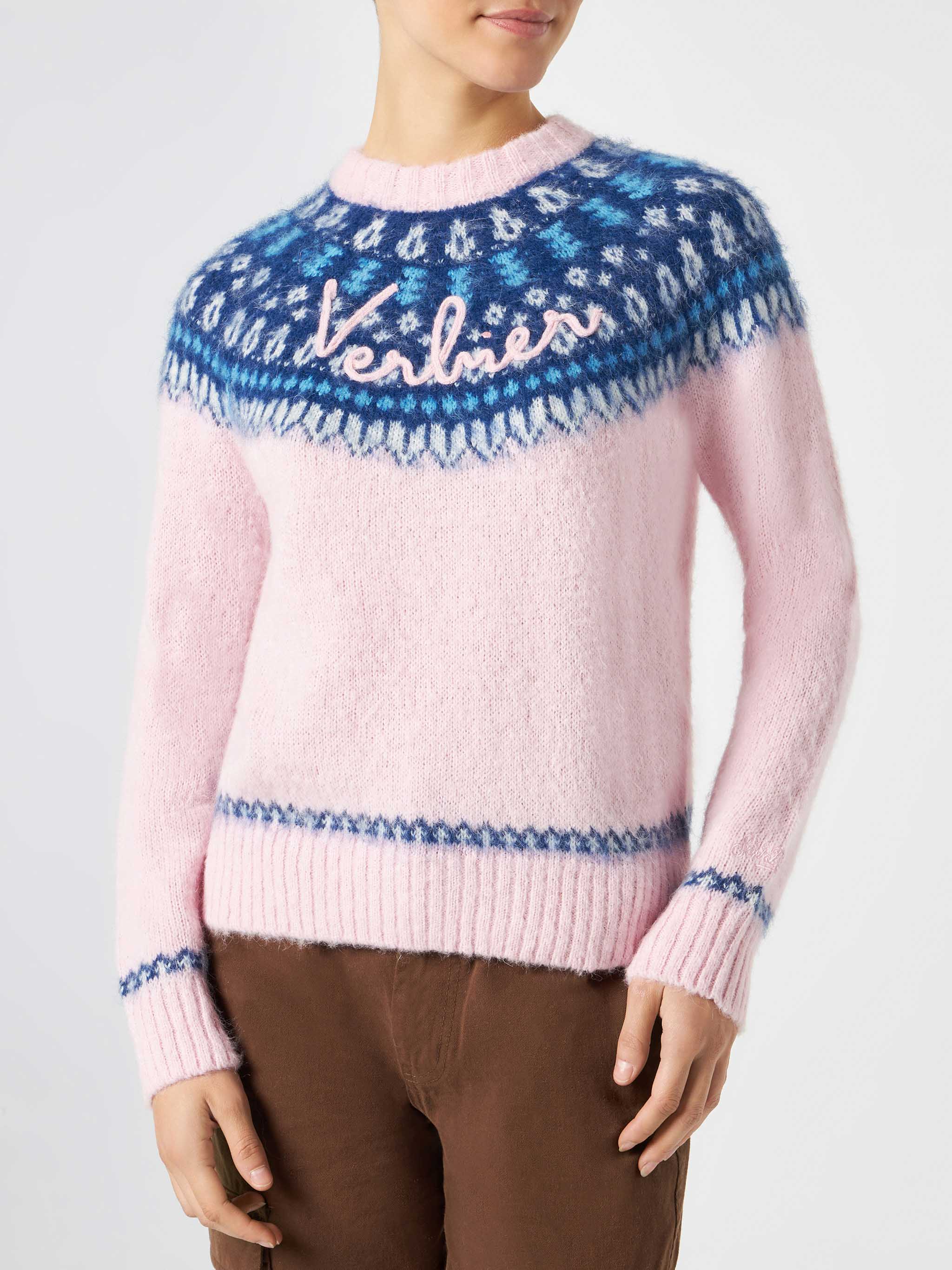Damestrui met Scandinavisch jacquard en Verbier-borduurwerk